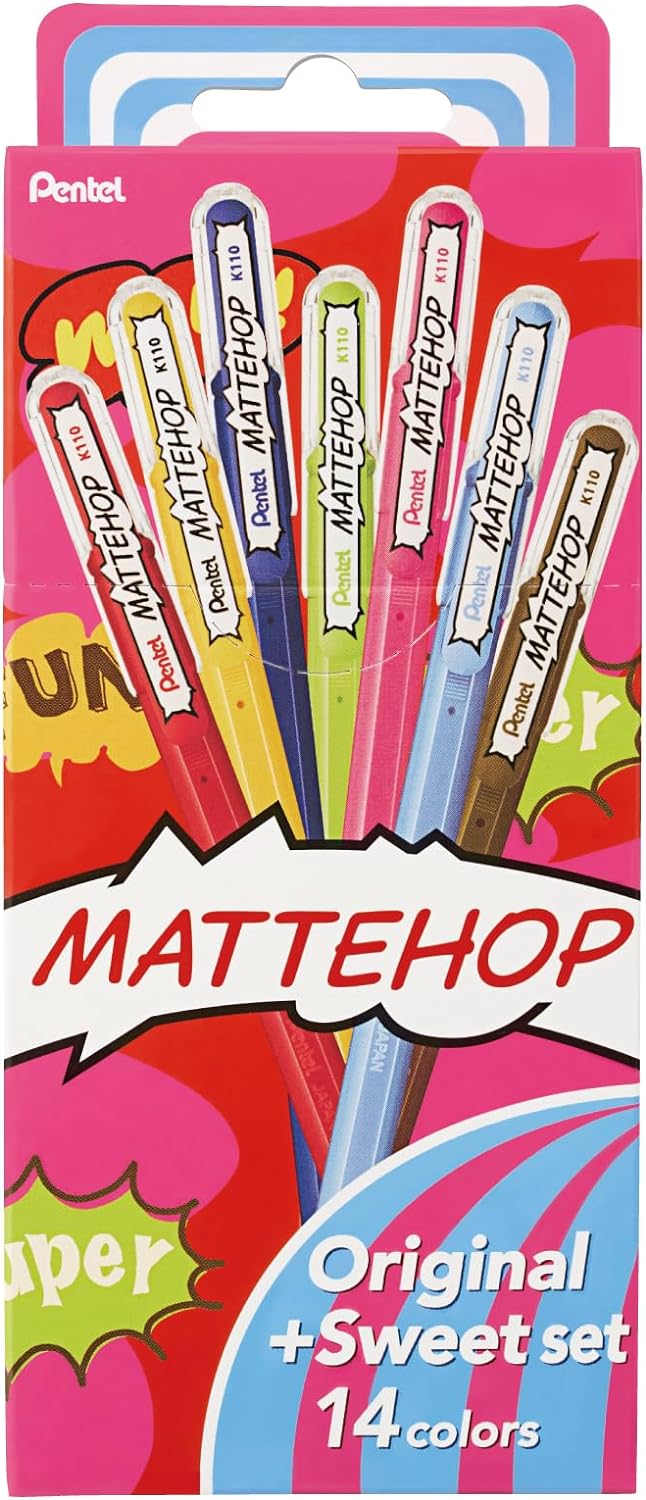 Pentel Matte Hop Gel Roller Pen - Pack of 14 - Sozodori